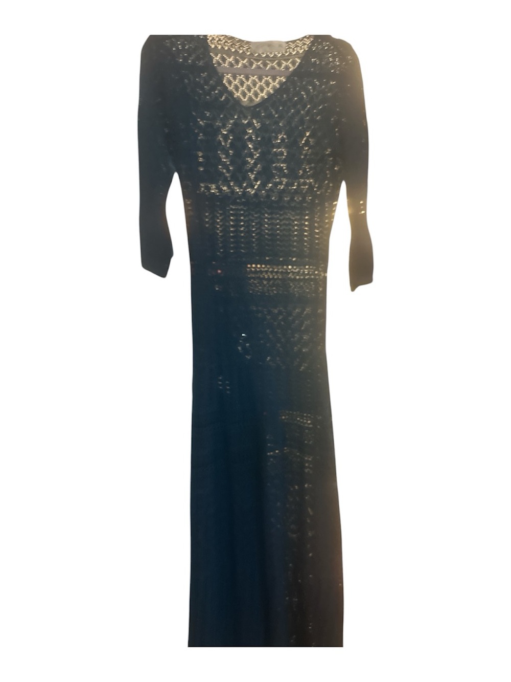 Knit mix teal blue Crochet Maxi Dress with Long Sleeves - Women's xl viscose nes